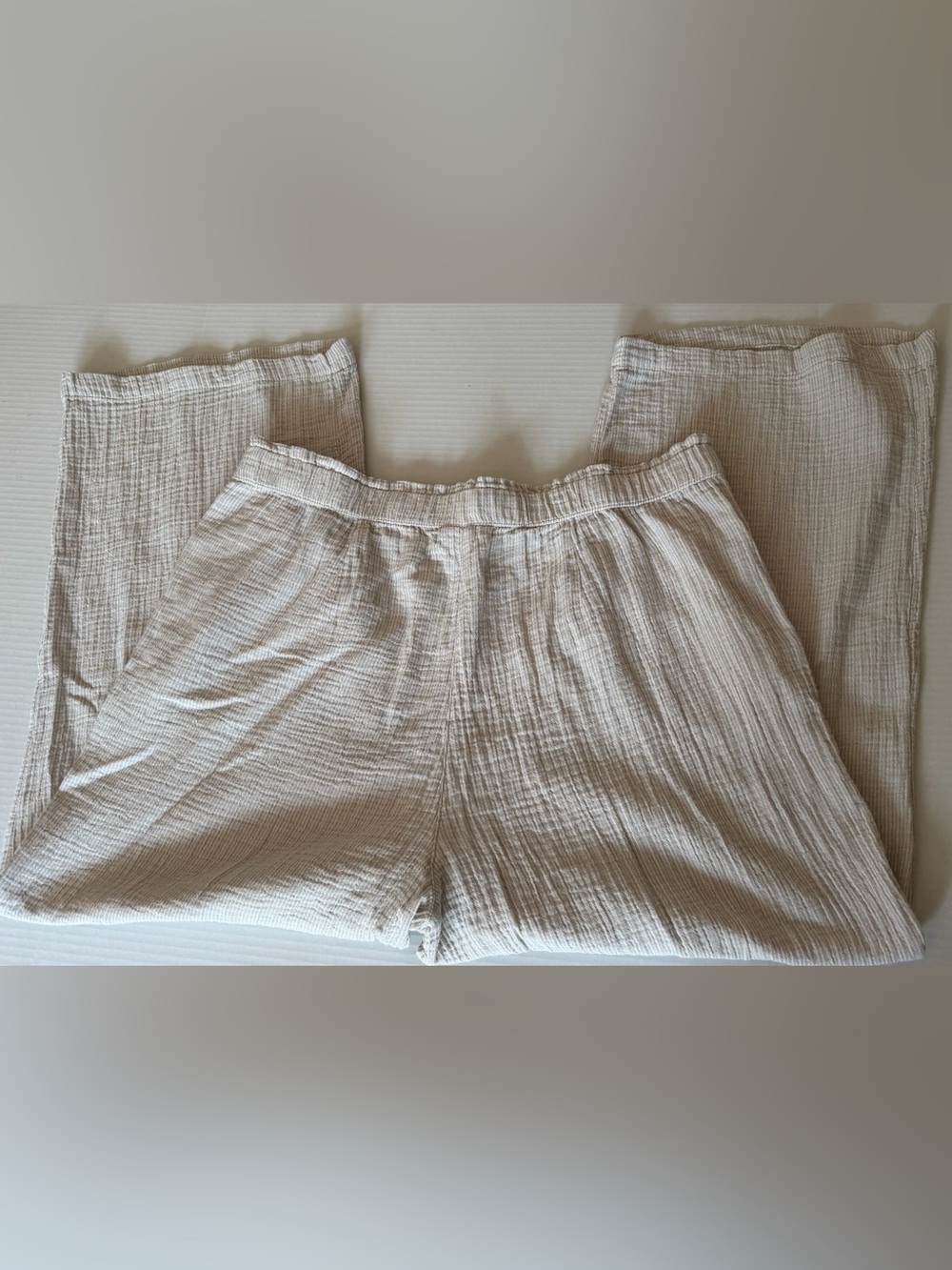 NWT J.Jill Cotton Gauze Pull-On Cropped Wide Leg Pants Tan Cream Size L